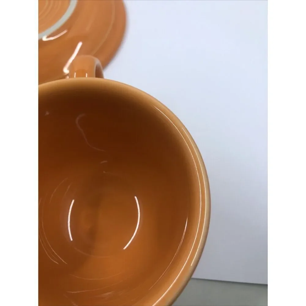 FIESTA WARE Tangerine Orange FLAT TEACUP AND SAUCER